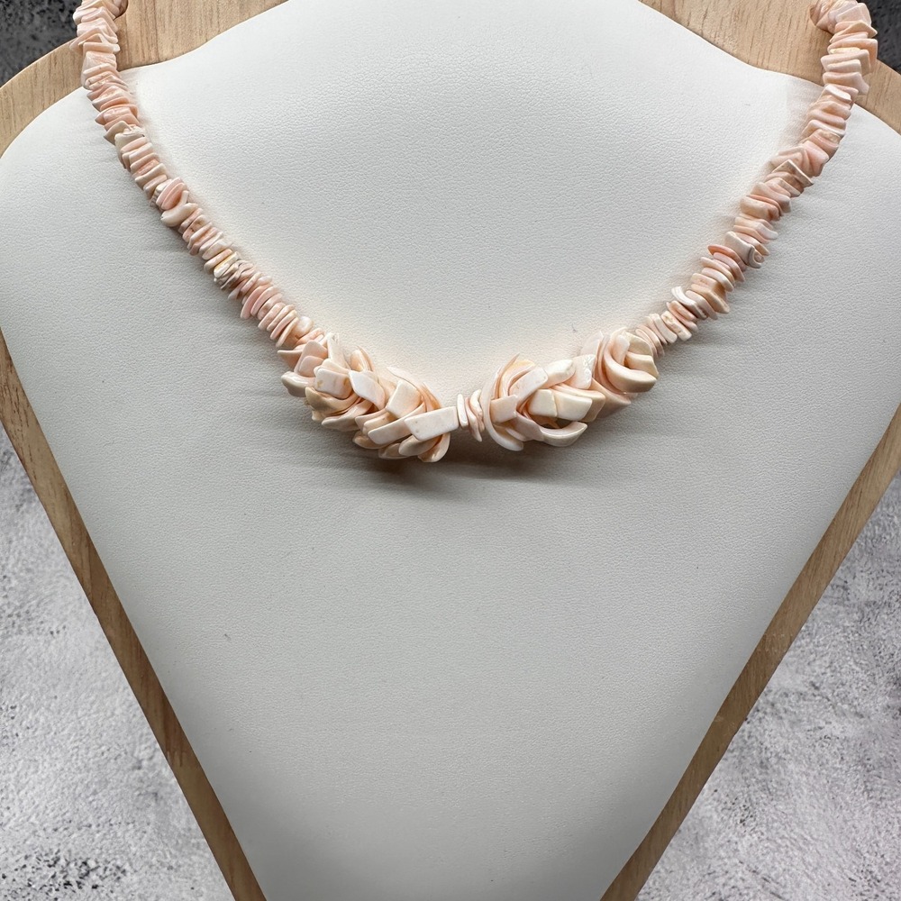 Peach Shell Chip Necklace Floral Cluster Boho Coastal Cottagecore Statement Gift